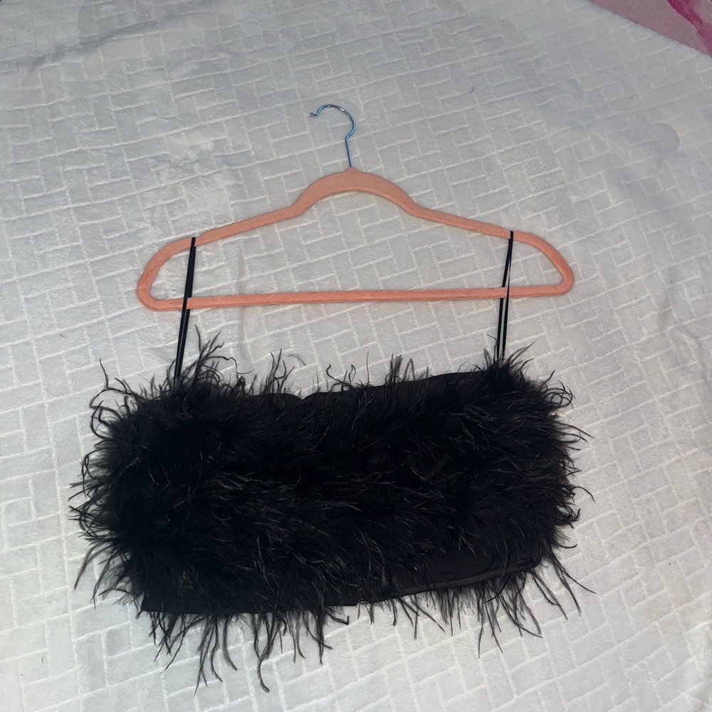 Black Feather Crop Top